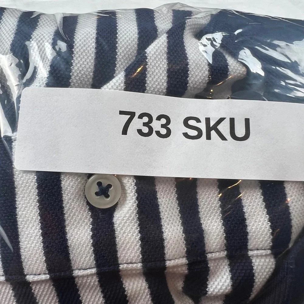 Polo Ralph Lauren Mens 6XB Navy White Striped Short Sleeve Polo Shirt
